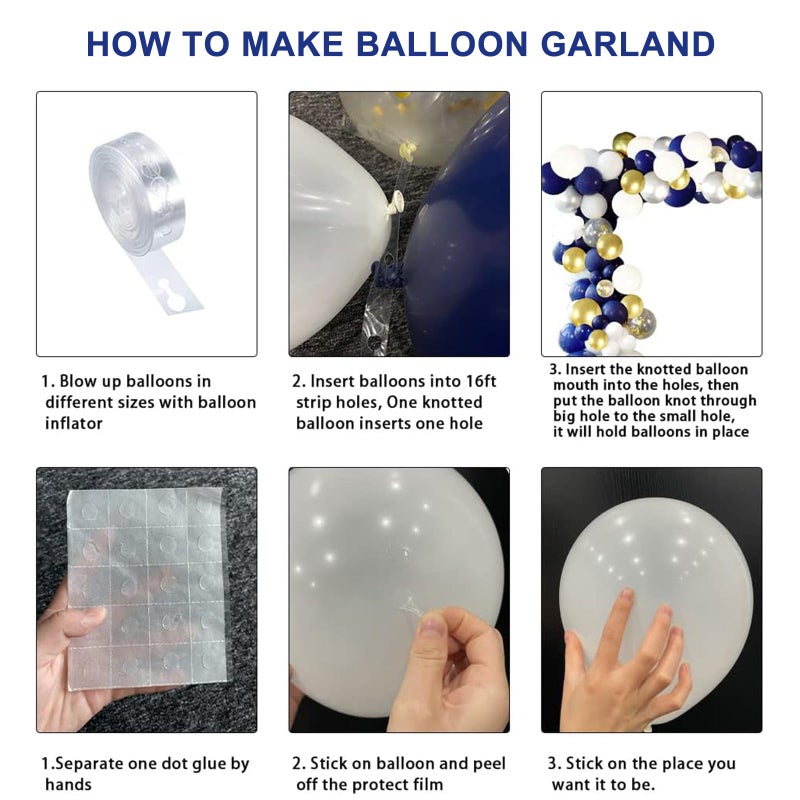 YMSZ Blue Silver Balloons Garland Kit  120 pcs Navy Blue and Silver Confetti White Balloons Arch for Graduation  Birthday Party  Wedding DIY Decoration - Image 3